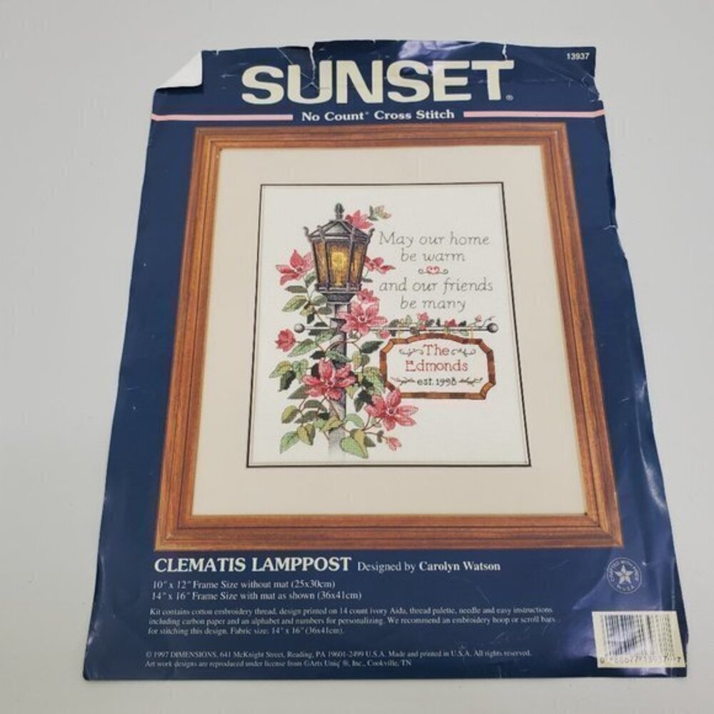 Sunset Cross Stitch‎ Pattern Clematis Lamppost 1393